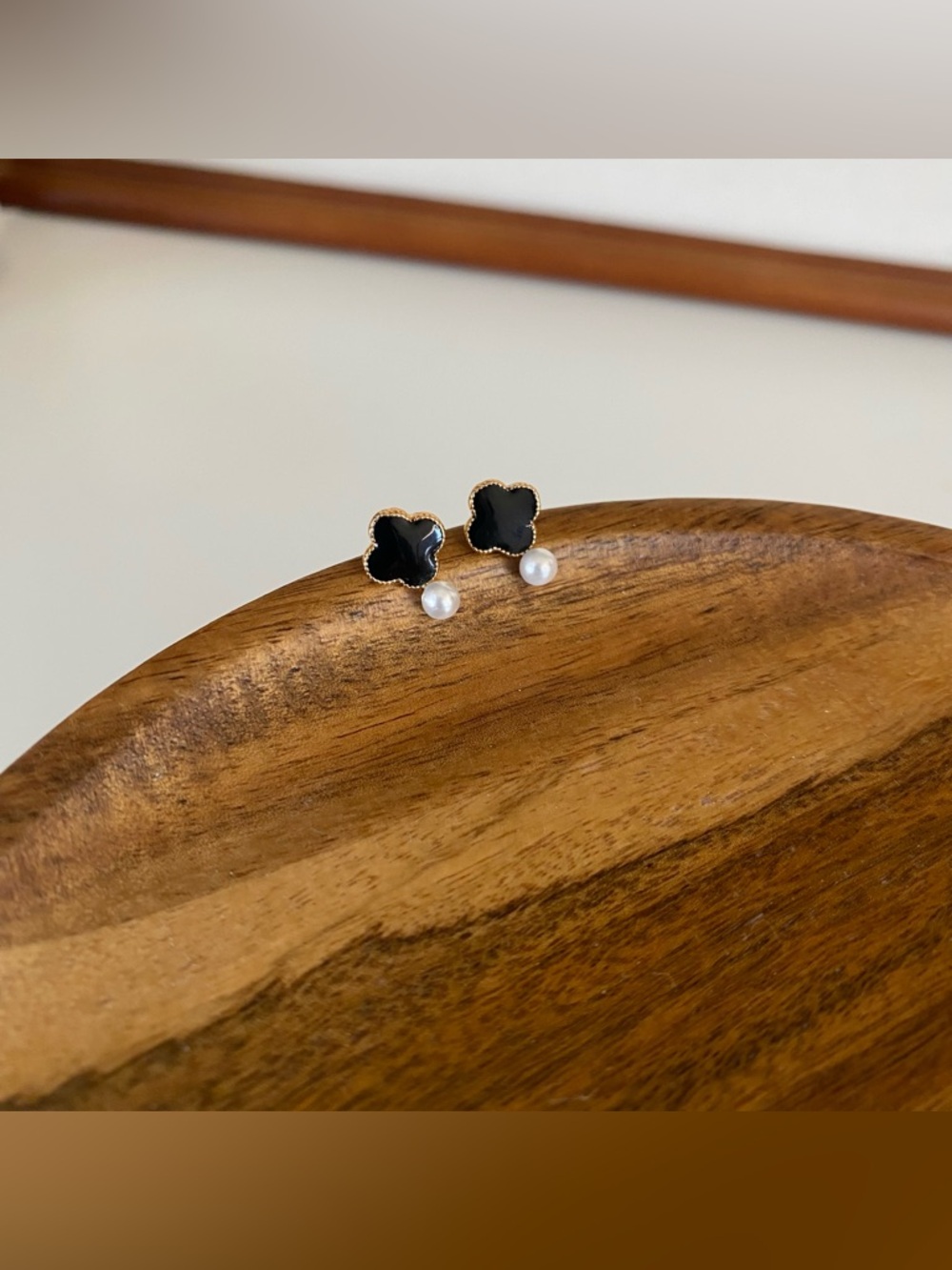 4/$15 Black Clover Pearl Accent Stud Earrings